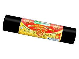 Мешки для мусора 120 л, с завязками, черные, в рулоне 10 шт., ПНД, 15 мкм, 800х750 мм, VIP, Z12010black в Димитровграде