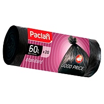 Мешки для мусора 60 л, черные, в рулоне 20 шт., ПНД, 7,4 мкм, 720х600 мм, PACLAN, 600820 в Димитровграде