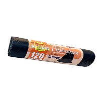 Мешки для мусора 120 л, с завязками, черные, в рулоне 10 шт., ПНД, 16 мкм, 1100х700 мм, Крепак, 4607075710320 в Димитровграде