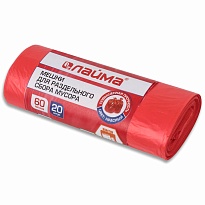 Мешки для мусора 60 л, красный, в рулоне 20 шт., ПНД, 10 мкм, 680х580 мм, LAIMA, 606702 в Димитровграде