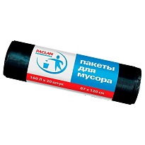 Мешки для мусора 160 л, черные, в рулоне 20 шт., ПВД, 30 мкм, 1200х870 мм, PACLAN Professional, 604082 в Димитровграде
