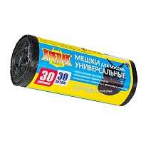 Мешки для мусора 30 л, черные, в рулоне 30 шт., ПНД, 9 мкм, 600х500 мм, Крепак, 4607075710108 в Димитровграде