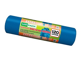 Мешки для мусора 120 л, синие, в рулоне 10 шт., ПНД, 14 мкм, 1100х700 мм, EXTRA, ex1201802 в Димитровграде