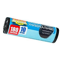 Мешки для мусора 180 л, с ушками, черные, в рулоне 10 шт., ПНД, 20 мкм, 1150х800 мм, Крепак, 4607075710498 в Димитровграде