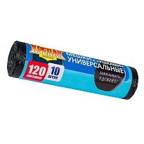 Мешки для мусора 120 л, с ушками, черные, в рулоне 10 шт., ПНД, 15 мкм, 1100х700 мм, Крепак, 4607075710474 в Димитровграде