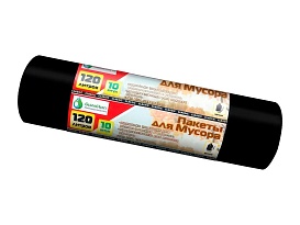 Мешки для мусора 120 л, черные, в рулоне 10 шт., ПНД, 12 мкм, 1100х700 мм, MIRPACK Classik, 1201011 в Димитровграде