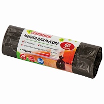 Мешки для мусора 60 л, черные, в рулоне 20 шт., ПНД, 5 мкм, 650х570 мм, Любаша, 605331 в Димитровграде