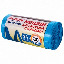 Мешки для мусора 35 л, с ручками, синие, в рулоне 30 шт., ПНД, 9 мкм, 540х500 мм, LAIMA ULTRA, 607683 в Димитровграде