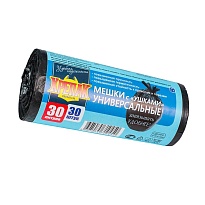 Мешки для мусора 30 л, с ушками, черные, в рулоне 30 шт., ПНД, 9 мкм, 600х500 мм, Крепак, 4607075710450 в Димитровграде