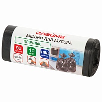 Мешки для мусора 90 л, черные, в рулоне 10 шт., ПВД, 25 мкм, 950х600 мм, LAIMA, 605332 в Димитровграде