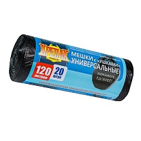 Мешки для мусора 120 л, с ушками, черные, в рулоне 20 шт., ПНД, 15 мкм, 1100х700 мм, Крепак, 4607075710368 в Димитровграде
