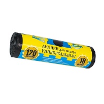 Мешки для мусора 120 л, с ушками, черные, в рулоне 10 шт., ПНД, 13 мкм, 1050х680 мм, Крепакоф, 4607075710252 в Димитровграде