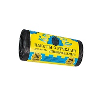 Мешки для мусора 30 л, с ручками, черные, в рулоне 30 шт., ПНД, 9 мкм, 620х480 мм, Крепакоф, 4607075710665 в Димитровграде
