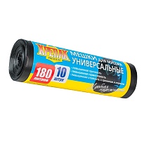 Мешки для мусора 180 л, черные, в рулоне 10 шт., ПНД, 20 мкм, 1150х800 мм, Крепак, 4607075710481 в Димитровграде