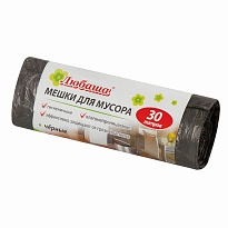 Мешки для мусора 30 л, черные, в рулоне 20 шт., ПНД, 5 мкм, 550х470 мм, Любаша эконом, 605329 в Димитровграде