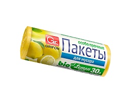 Мешки для мусора 30 л, ароматизированные, Лимон, желтые, в рулоне 20 шт., ПНД, 9 мкм, 560х530 мм, GRIFON Aroma, 101-020 Li в Димитровграде