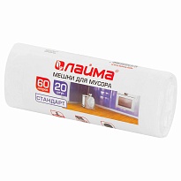 Мешки для мусора 60 л, белые, в рулоне 20 шт., ПНД, 7 мкм, 680х580 мм, LAIMA, 605539 в Димитровграде