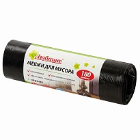 Мешки для мусора 180 л, черные, в рулоне 10 шт., ПВД, 24 мкм, 1060х800 мм, Любаша, 605336 в Димитровграде