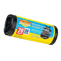 Мешки для мусора 20 л, черные, в рулоне 30 шт., ПНД, 10 мкм, 550х440 мм, Крепак, 4607075710092 в Димитровграде