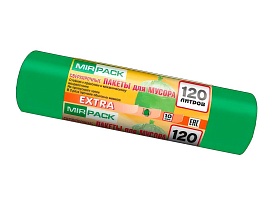 Мешки для мусора 120 л, зеленые, в рулоне 10 шт., ПНД, 14 мкм, 1100х700 мм, EXTRA, ex1201804 в Димитровграде